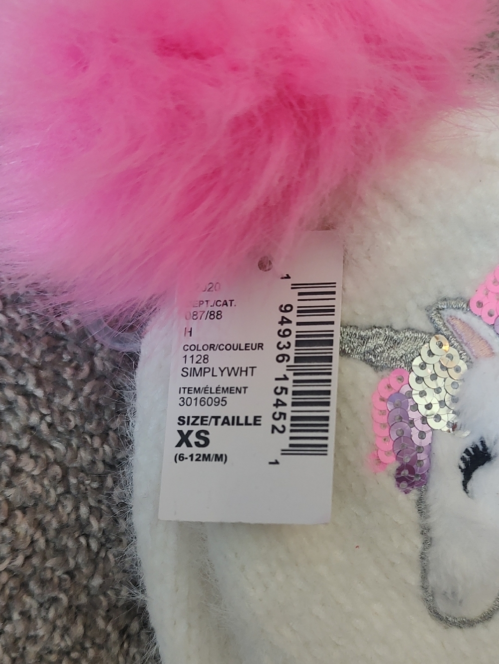 New With Tags The Children's Place Size XS (6-12M) Sequin Unicorn Pom Pom Beanie - Picture 5 of 8